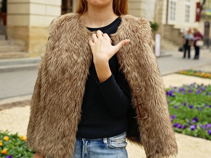 Woman Wearing Faux Fur Vest